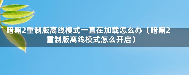 暗黑2重制版离线模式一直在加载怎么办（暗黑2重制版离线模式怎么开启）