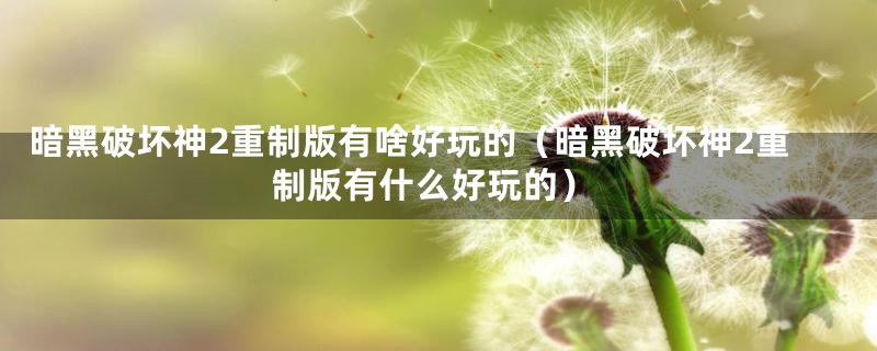 暗黑破坏神2重制版有啥好玩的（暗黑破坏神2重制版有什么好玩的）