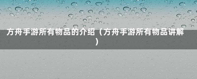 方舟手游所有物品的介绍（方舟手游所有物品讲解）