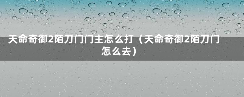 天命奇御2陌刀门门主怎么打（天命奇御2陌刀门怎么去）