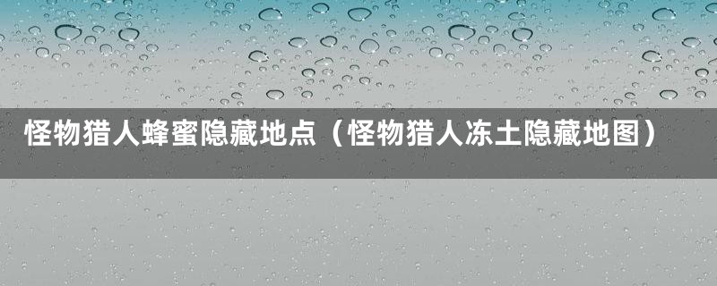 怪物猎人蜂蜜隐藏地点（怪物猎人冻土隐藏地图）