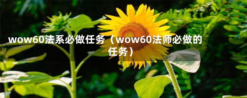 wow60法系必做任务（wow60法师必做的任务）