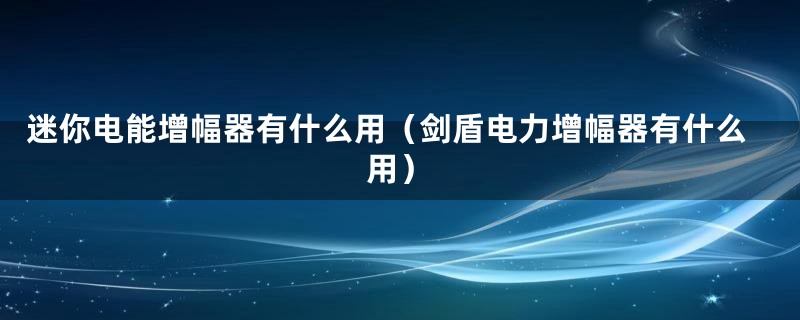 迷你电能增幅器有什么用（剑盾电力增幅器有什么用）