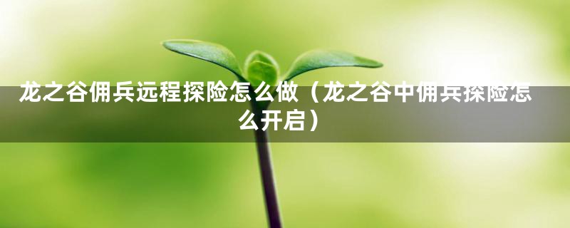 龙之谷佣兵远程探险怎么做（龙之谷中佣兵探险怎么开启）