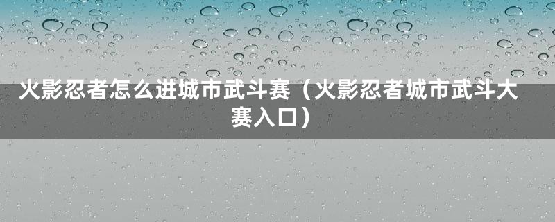 火影忍者怎么进城市武斗赛（火影忍者城市武斗大赛入口）