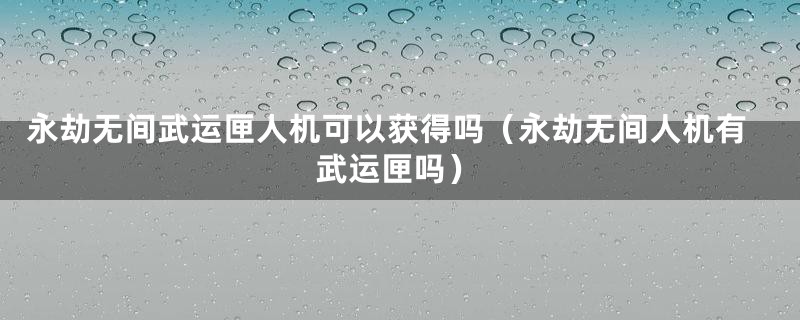 永劫无间武运匣人机可以获得吗（永劫无间人机有武运匣吗）