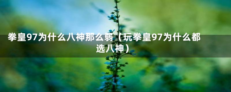 拳皇97为什么八神那么弱（玩拳皇97为什么都选八神）