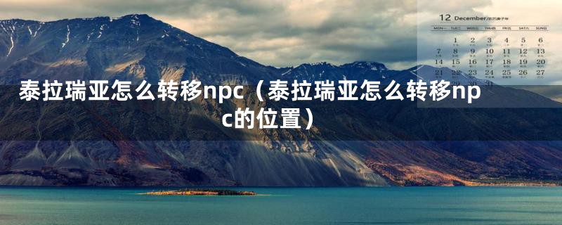 泰拉瑞亚怎么转移npc（泰拉瑞亚怎么转移npc的位置）