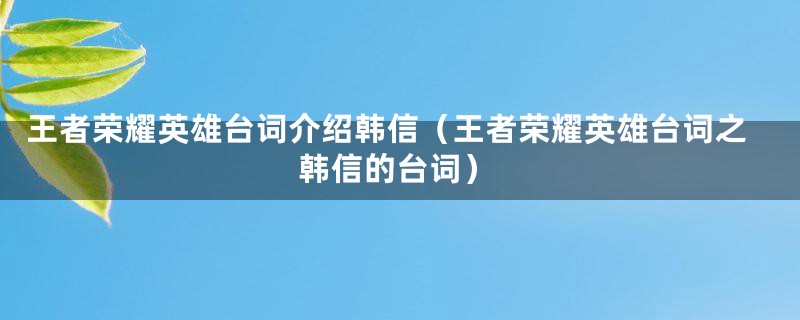 王者荣耀英雄台词介绍韩信（王者荣耀英雄台词之韩信的台词）