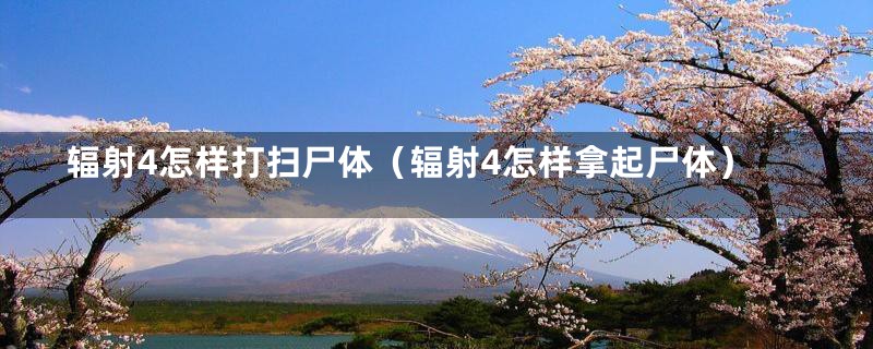 辐射4怎样打扫尸体（辐射4怎样拿起尸体）