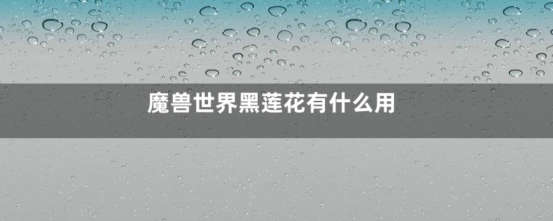 魔兽世界黑莲花有什么用