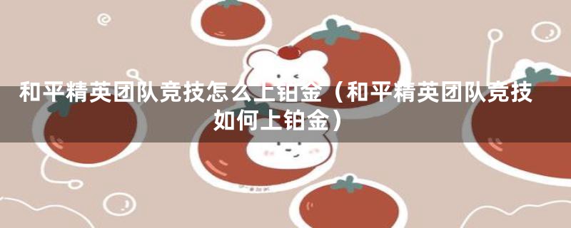 和平精英团队竞技怎么上铂金（和平精英团队竞技如何上铂金）