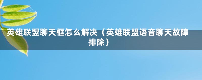 英雄联盟聊天框怎么解决（英雄联盟语音聊天故障排除）