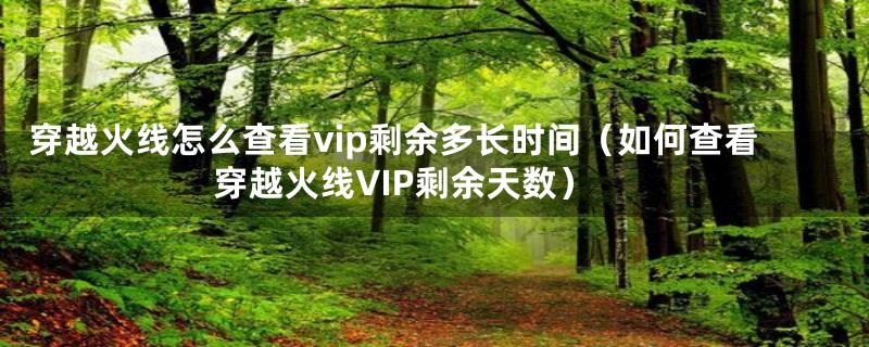 穿越火线怎么查看vip剩余多长时间（如何查看穿越火线VIP剩余天数）