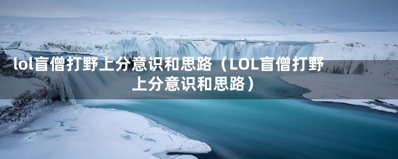 lol盲僧打野上分意识和思路（LOL盲僧打野上分意识和思路）