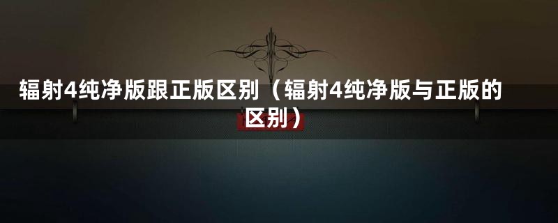 辐射4纯净版跟正版区别（辐射4纯净版与正版的区别）