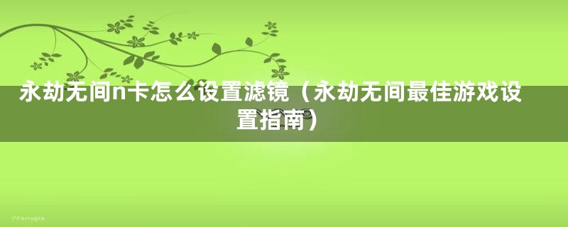 永劫无间n卡怎么设置滤镜（永劫无间最佳游戏设置指南）