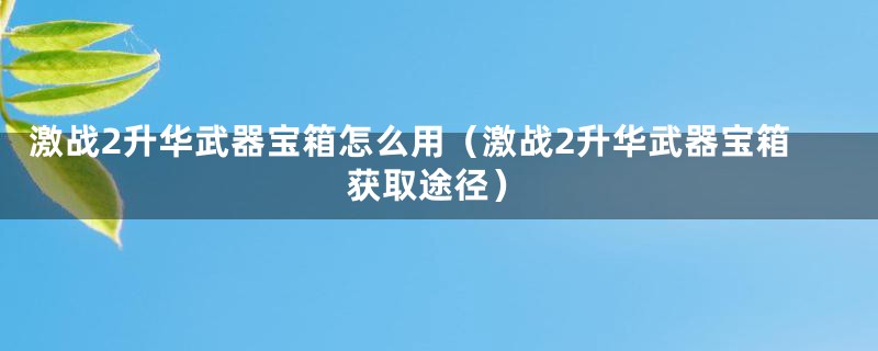 激战2升华武器宝箱怎么用（激战2升华武器宝箱获取途径）