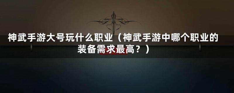 神武手游大号玩什么职业（神武手游中哪个职业的装备需求最高？）