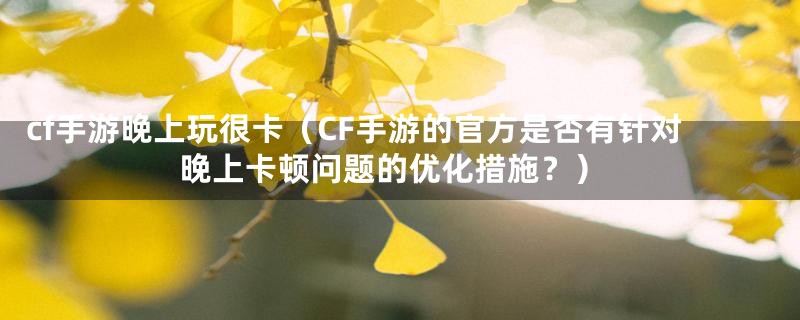 cf手游晚上玩很卡（CF手游的官方是否有针对晚上卡顿问题的优化措施？）