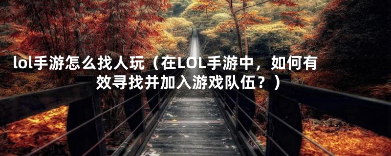 lol手游怎么找人玩（在LOL手游中，如何有效寻找并加入游戏队伍？）