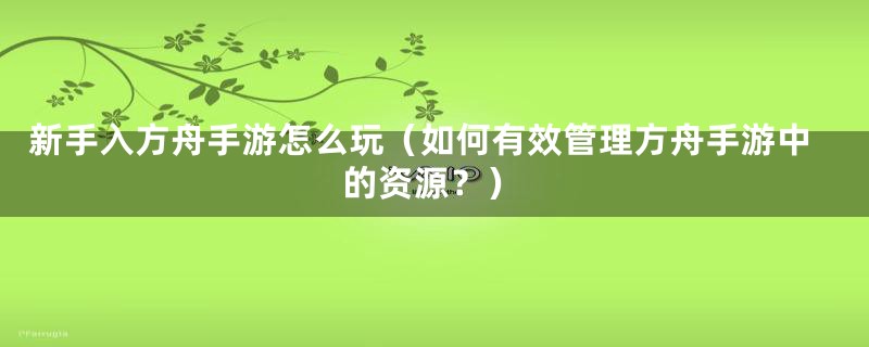 新手入方舟手游怎么玩（如何有效管理方舟手游中的资源？）