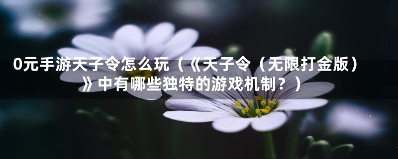 0元手游天子令怎么玩（《天子令（无限打金版）》中有哪些独特的游戏机制？）