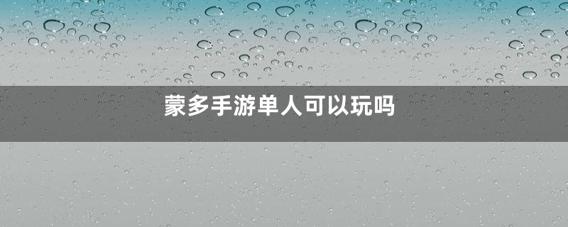 蒙多手游单人可以玩吗