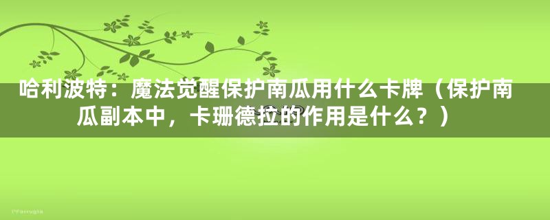 哈利波特：魔法觉醒保护南瓜用什么卡牌（保护南瓜副本中，卡珊德拉的作用是什么？）