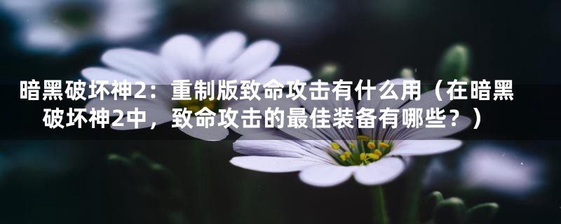 暗黑破坏神2：重制版致命攻击有什么用（在暗黑破坏神2中，致命攻击的最佳装备有哪些？）