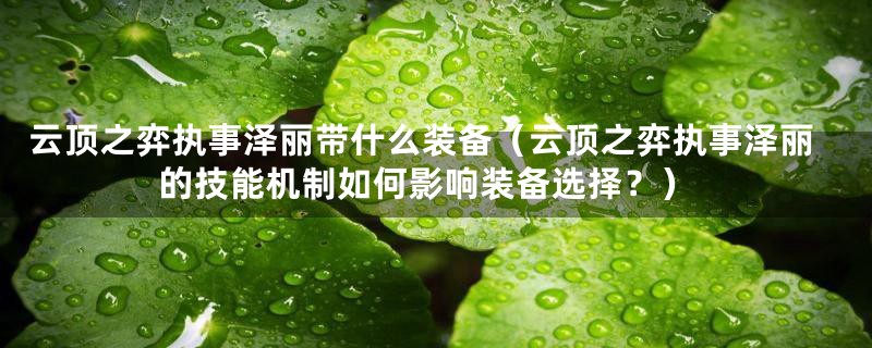 云顶之弈执事泽丽带什么装备（云顶之弈执事泽丽的技能机制如何影响装备选择？）