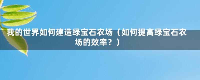 我的世界如何建造绿宝石农场（如何提高绿宝石农场的效率？）