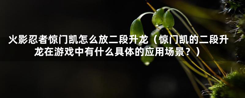 火影忍者惊门凯怎么放二段升龙（惊门凯的二段升龙在游戏中有什么具体的应用场景？）