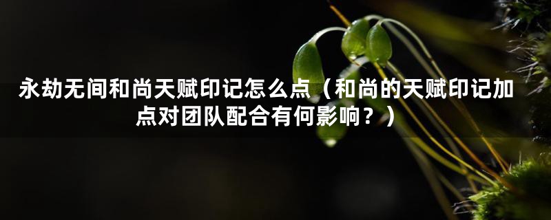 永劫无间和尚天赋印记怎么点（和尚的天赋印记加点对团队配合有何影响？）