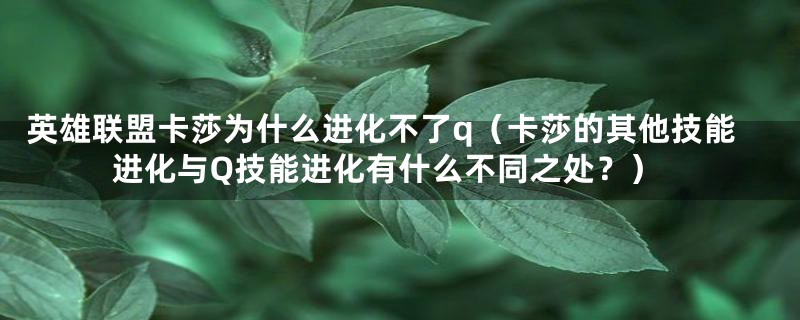 英雄联盟卡莎为什么进化不了q（卡莎的其他技能进化与Q技能进化有什么不同之处？）