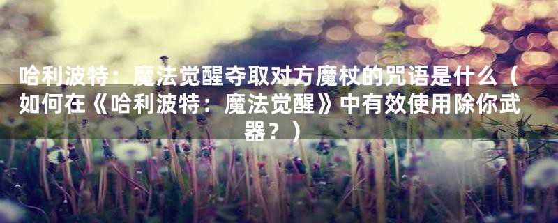 哈利波特：魔法觉醒夺取对方魔杖的咒语是什么（如何在《哈利波特：魔法觉醒》中有效使用除你武器？）