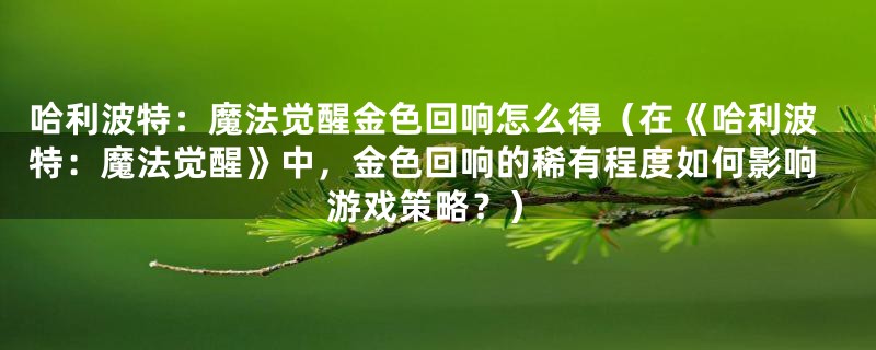 哈利波特：魔法觉醒金色回响怎么得（在《哈利波特：魔法觉醒》中，金色回响的稀有程度如何影响游戏策略？）