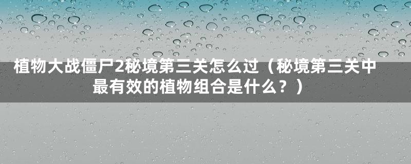 植物大战僵尸2秘境第三关怎么过（秘境第三关中最有效的植物组合是什么？）