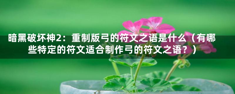 暗黑破坏神2：重制版弓的符文之语是什么（有哪些特定的符文适合制作弓的符文之语？）