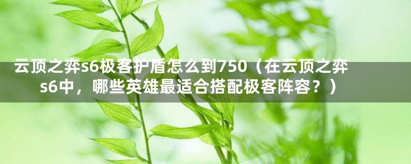 云顶之弈s6极客护盾怎么到750（在云顶之弈s6中，哪些英雄最适合搭配极客阵容？）