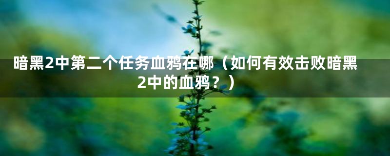 暗黑2中第二个任务血鸦在哪（如何有效击败暗黑2中的血鸦？）