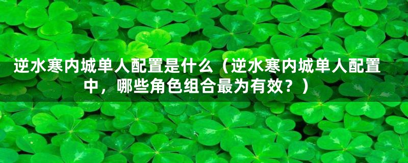 逆水寒内城单人配置是什么（逆水寒内城单人配置中，哪些角色组合最为有效？）