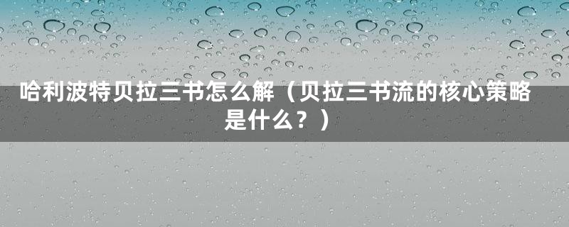 哈利波特贝拉三书怎么解（贝拉三书流的核心策略是什么？）