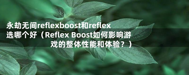 永劫无间reflexboost和reflex选哪个好（Reflex Boost如何影响游戏的整体性能和体验？）