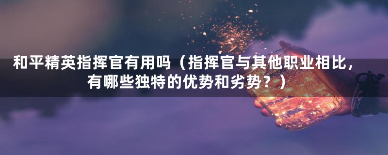 和平精英指挥官有用吗（指挥官与其他职业相比，有哪些独特的优势和劣势？）