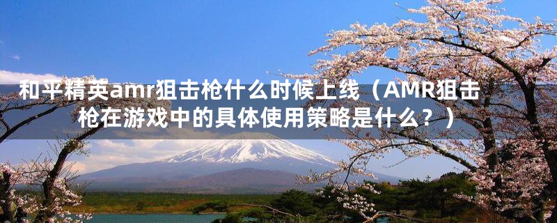 和平精英amr狙击枪什么时候上线（AMR狙击枪在游戏中的具体使用策略是什么？）