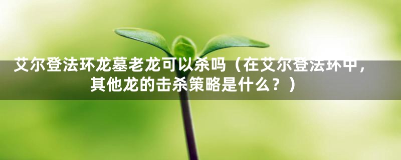 艾尔登法环龙墓老龙可以杀吗（在艾尔登法环中，其他龙的击杀策略是什么？）