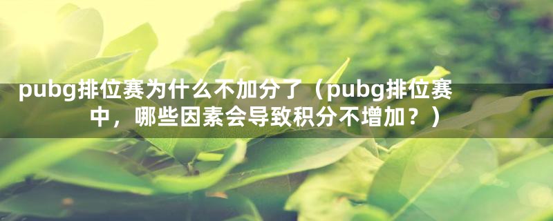 pubg排位赛为什么不加分了（pubg排位赛中，哪些因素会导致积分不增加？）