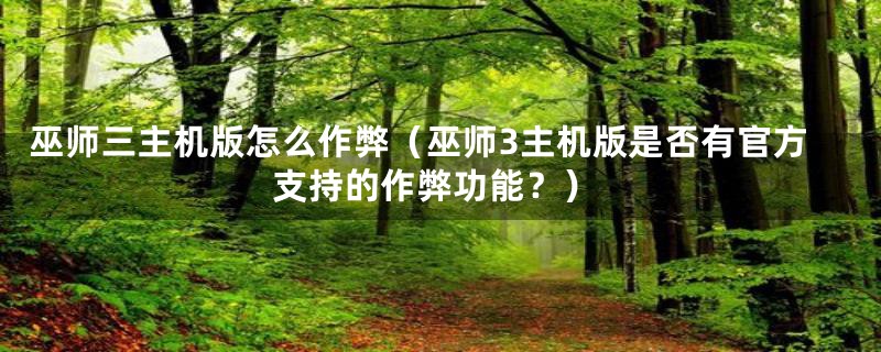 巫师三主机版怎么作弊（巫师3主机版是否有官方支持的作弊功能？）