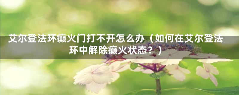 艾尔登法环癫火门打不开怎么办（如何在艾尔登法环中解除癫火状态？）